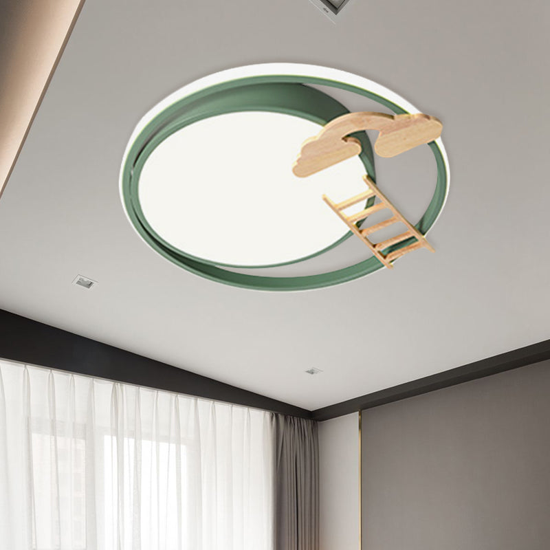 Led Bedroom Close to Ceiling Light Contemporary Green/Blue/Pink Flush Light Fixture with Round Acrylic Shade and Rainbow Bridge/Windmill/Carrot Decoration Green F Clearhalo 'Ceiling Lights' 'Close To Ceiling Lights' 'Close to ceiling' 'Flush mount' Lighting' 811402