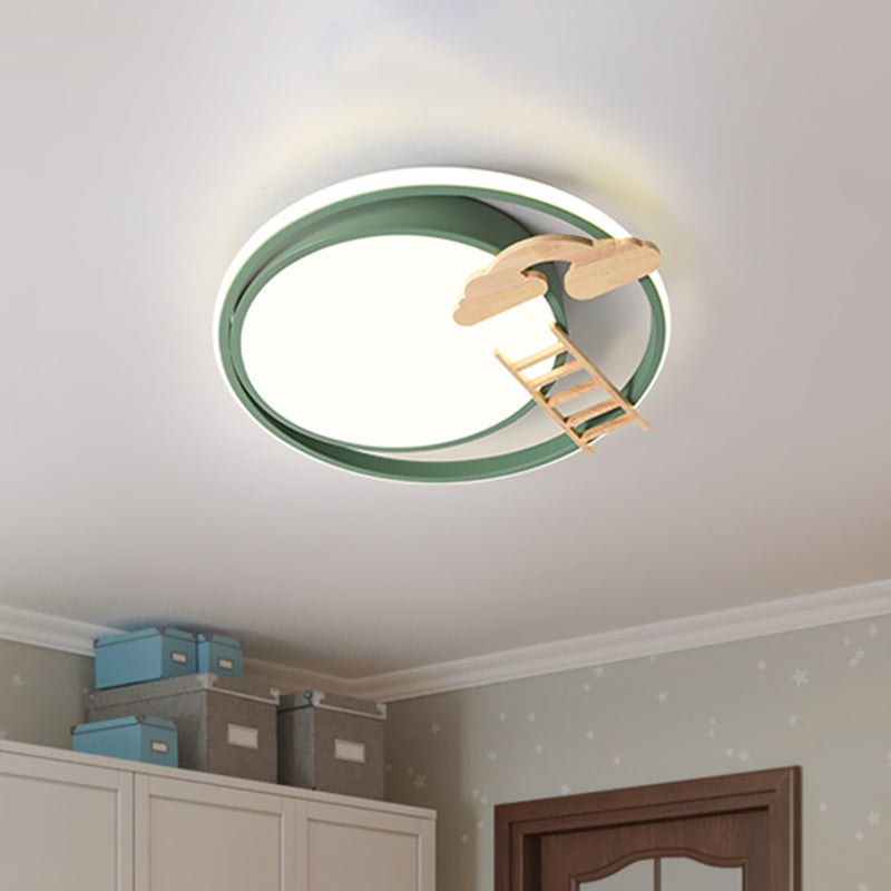 Led Bedroom Close to Ceiling Light Contemporary Green/Blue/Pink Flush Light Fixture with Round Acrylic Shade and Rainbow Bridge/Windmill/Carrot Decoration Clearhalo 'Ceiling Lights' 'Close To Ceiling Lights' 'Close to ceiling' 'Flush mount' Lighting' 811403