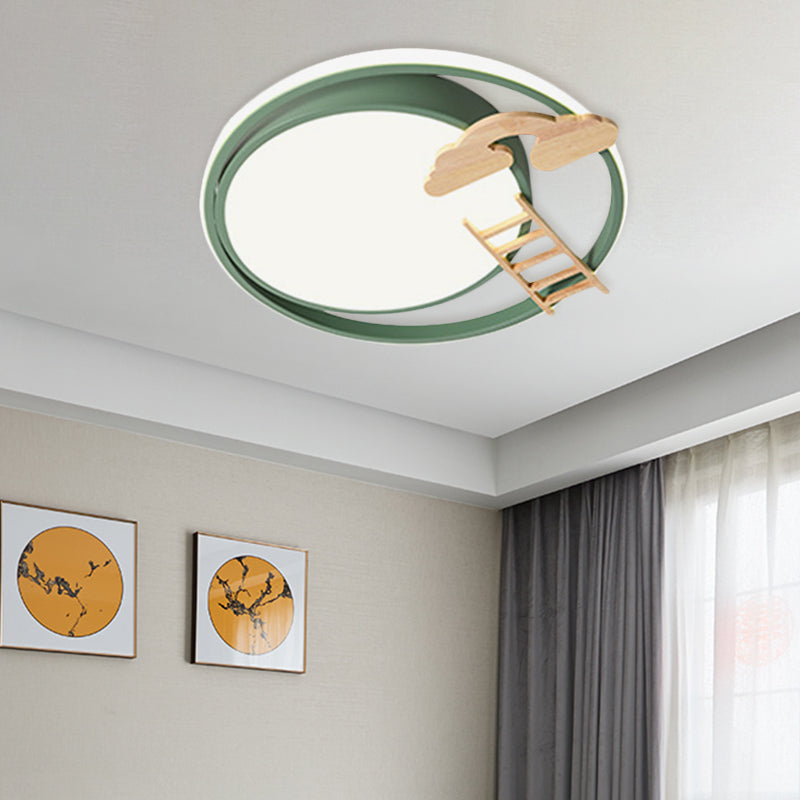 Led Bedroom Close to Ceiling Light Contemporary Green/Blue/Pink Flush Light Fixture with Round Acrylic Shade and Rainbow Bridge/Windmill/Carrot Decoration Clearhalo 'Ceiling Lights' 'Close To Ceiling Lights' 'Close to ceiling' 'Flush mount' Lighting' 811404