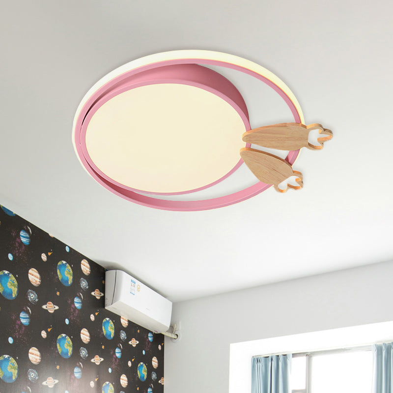 Led Bedroom Close to Ceiling Light Contemporary Green/Blue/Pink Flush Light Fixture with Round Acrylic Shade and Rainbow Bridge/Windmill/Carrot Decoration Pink Clearhalo 'Ceiling Lights' 'Close To Ceiling Lights' 'Close to ceiling' 'Flush mount' Lighting' 811407