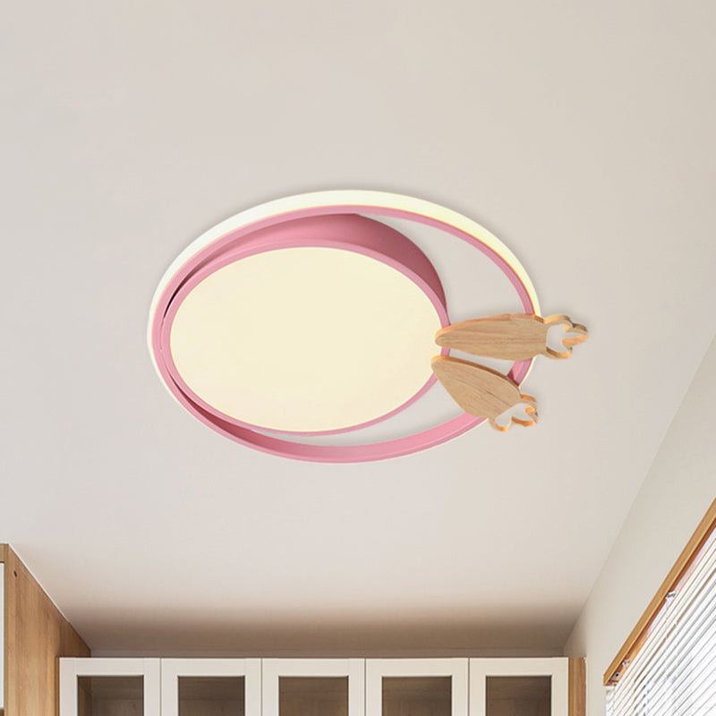 Led Bedroom Close to Ceiling Light Contemporary Green/Blue/Pink Flush Light Fixture with Round Acrylic Shade and Rainbow Bridge/Windmill/Carrot Decoration Clearhalo 'Ceiling Lights' 'Close To Ceiling Lights' 'Close to ceiling' 'Flush mount' Lighting' 811408