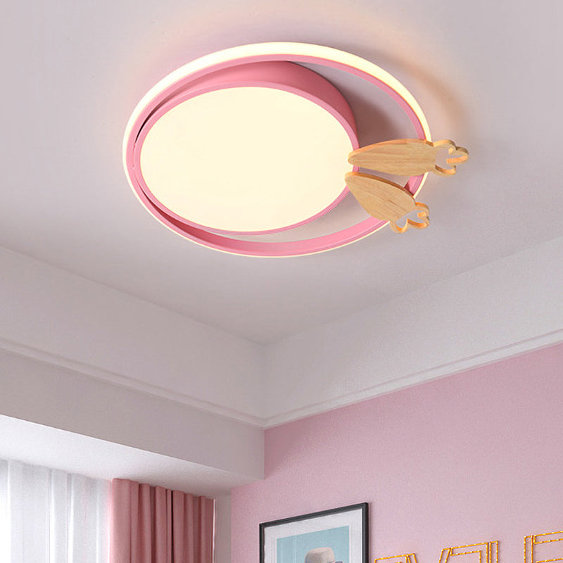 Led Bedroom Close to Ceiling Light Contemporary Green/Blue/Pink Flush Light Fixture with Round Acrylic Shade and Rainbow Bridge/Windmill/Carrot Decoration Clearhalo 'Ceiling Lights' 'Close To Ceiling Lights' 'Close to ceiling' 'Flush mount' Lighting' 811409