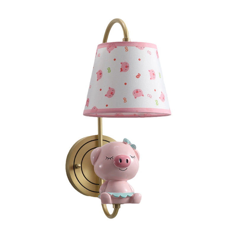 Barrel Sconce Light Fixture Kids Fabric Single Head Gold Wall Lighting with Cartoon Pig/Mouse/Dragon Decoration Clearhalo 'Wall Lamps & Sconces' 'Wall Lights' Lighting' 811472