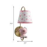 Barrel Sconce Light Fixture Kids Fabric Single Head Gold Wall Lighting with Cartoon Pig/Mouse/Dragon Decoration Clearhalo 'Wall Lamps & Sconces' 'Wall Lights' Lighting' 811473