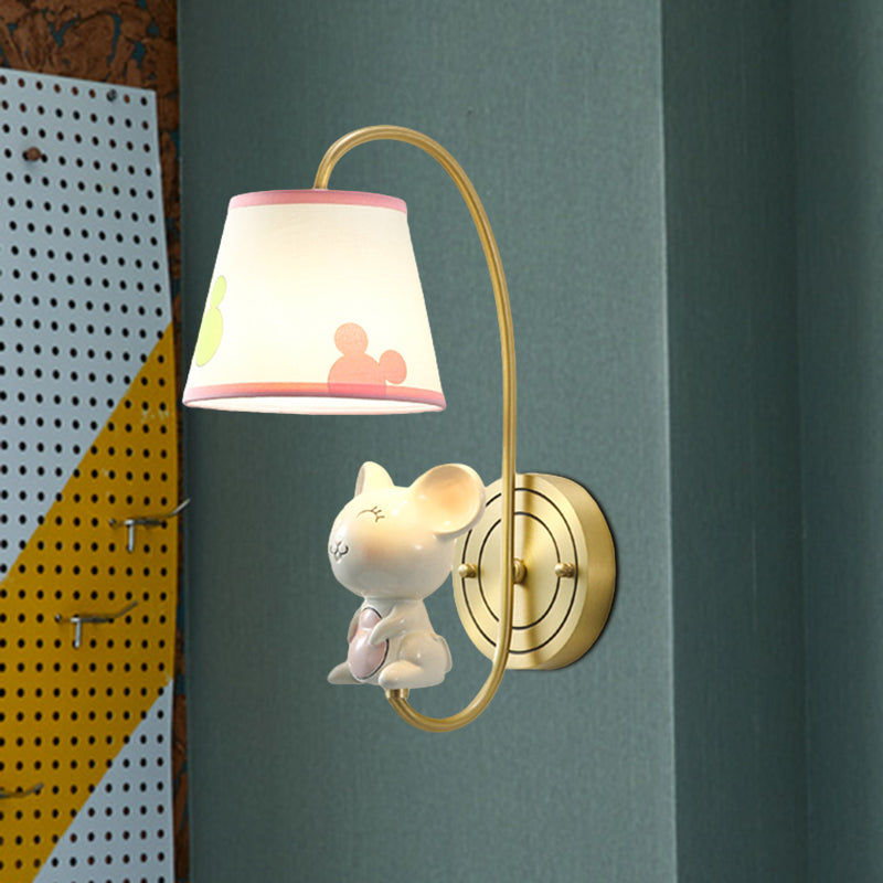 Barrel Sconce Light Fixture Kids Fabric Single Head Gold Wall Lighting with Cartoon Pig/Mouse/Dragon Decoration Clearhalo 'Wall Lamps & Sconces' 'Wall Lights' Lighting' 811475