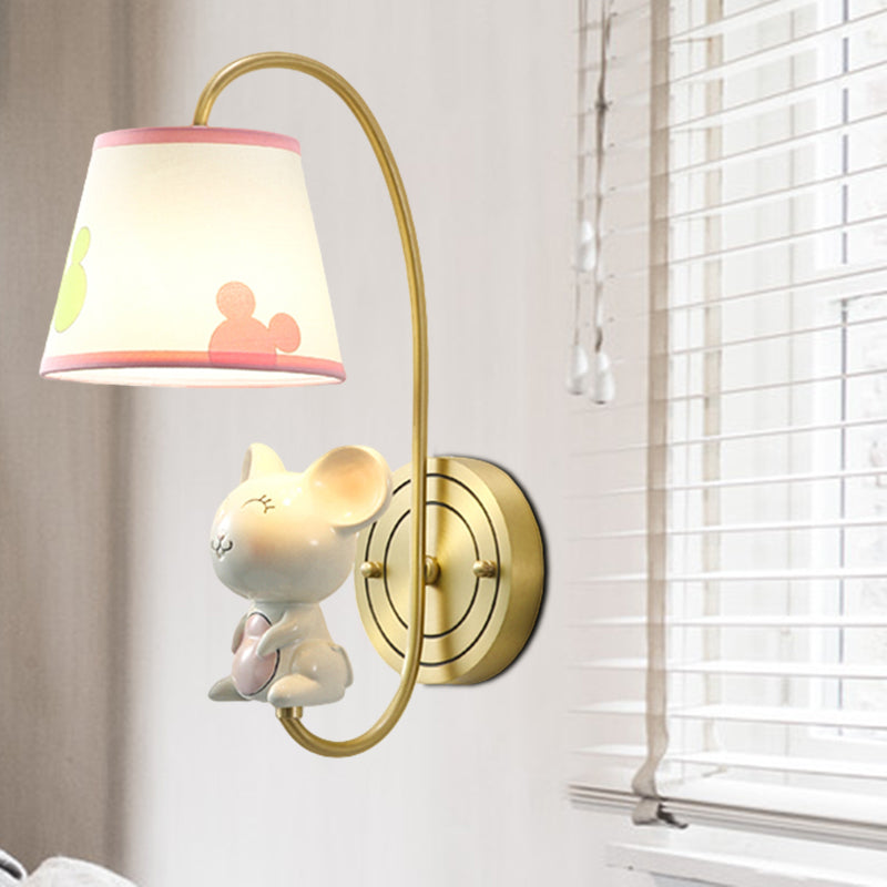 Barrel Sconce Light Fixture Kids Fabric Single Head Gold Wall Lighting with Cartoon Pig/Mouse/Dragon Decoration Clearhalo 'Wall Lamps & Sconces' 'Wall Lights' Lighting' 811476