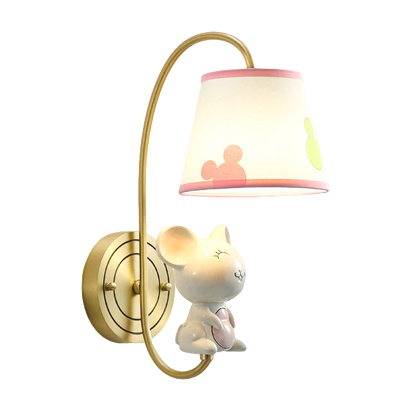 Barrel Sconce Light Fixture Kids Fabric Single Head Gold Wall Lighting with Cartoon Pig/Mouse/Dragon Decoration Clearhalo 'Wall Lamps & Sconces' 'Wall Lights' Lighting' 811477