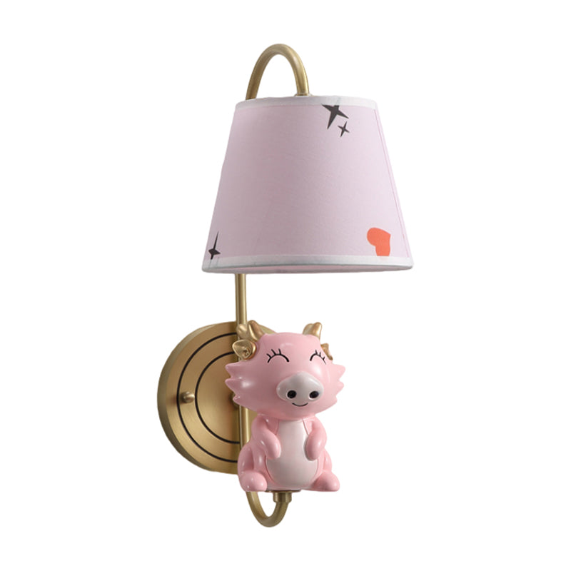 Barrel Sconce Light Fixture Kids Fabric Single Head Gold Wall Lighting with Cartoon Pig/Mouse/Dragon Decoration Clearhalo 'Wall Lamps & Sconces' 'Wall Lights' Lighting' 811481