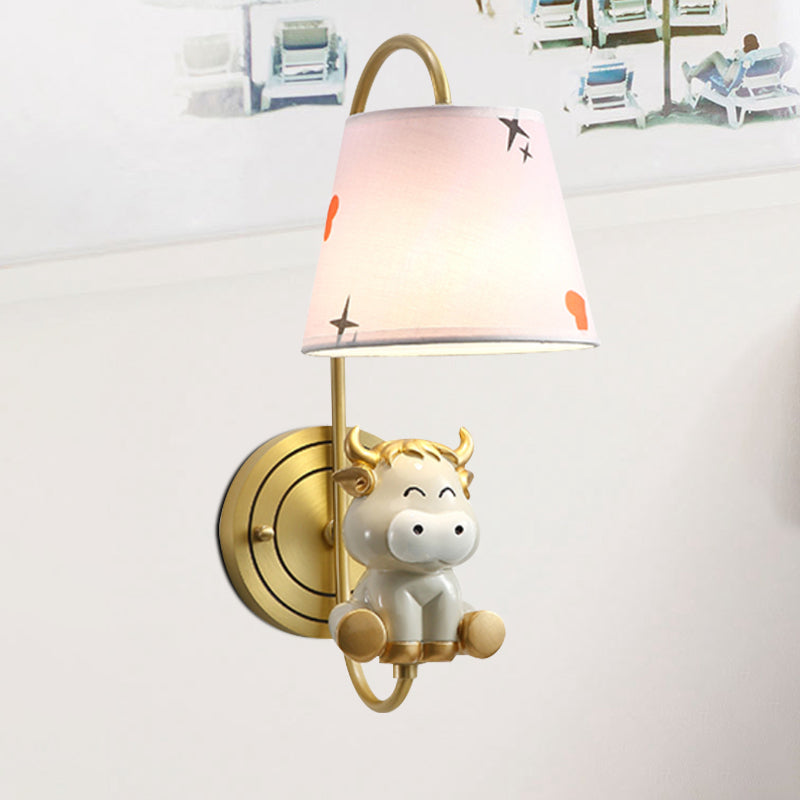 Cartoon Chicken/Snake/Ox Decoration Bedside Wall Mounted Lamp Metal 1 Head Modern Sconce Light in Yellow/Blue/Gold Gold Clearhalo 'Wall Lamps & Sconces' 'Wall Lights' Lighting' 811482