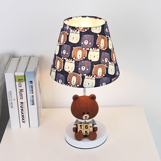 Kids Cartoon Bear/Rabbit Base Reading Book Light Fabric 1 Head Study Room Task Lighting in White/Brown Brown Clearhalo 'Lamps' 'Table Lamps' Lighting' 811503