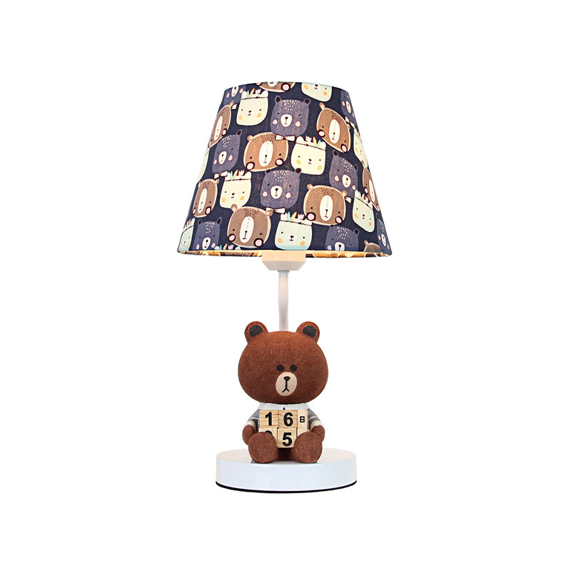 Kids Cartoon Bear/Rabbit Base Reading Book Light Fabric 1 Head Study Room Task Lighting in White/Brown Clearhalo 'Lamps' 'Table Lamps' Lighting' 811504