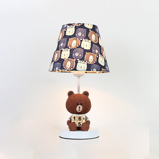 Kids Cartoon Bear/Rabbit Base Reading Book Light Fabric 1 Head Study Room Task Lighting in White/Brown Clearhalo 'Lamps' 'Table Lamps' Lighting' 811505
