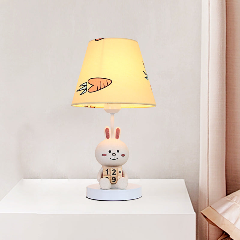 Kids Cartoon Bear/Rabbit Base Reading Book Light Fabric 1 Head Study Room Task Lighting in White/Brown Clearhalo 'Lamps' 'Table Lamps' Lighting' 811508