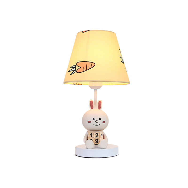 Kids Cartoon Bear/Rabbit Base Reading Book Light Fabric 1 Head Study Room Task Lighting in White/Brown Clearhalo 'Lamps' 'Table Lamps' Lighting' 811510