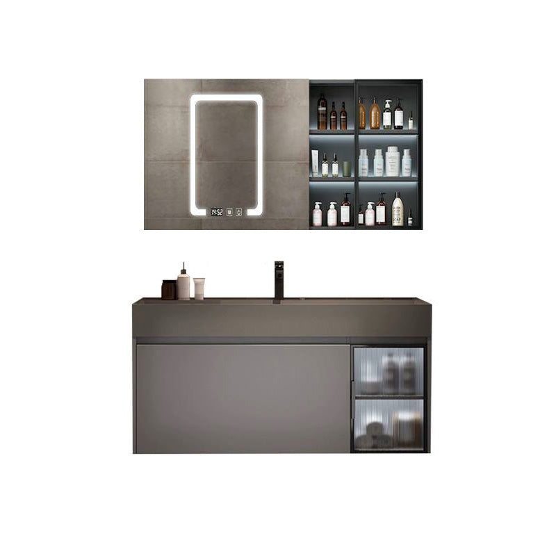 Modern Bathroom Vanity Cabinet Wall-Mounted One Drawer and Shelving Vanity & Faucet & Mirror Cabinet with Glass Door 43.3"L x 19.7"W x 21.7"H Smart Control Included Clearhalo 'Bathroom Remodel & Bathroom Fixtures' 'Bathroom Vanities' 'bathroom_vanities' 'Home Improvement' 'home_improvement' 'home_improvement_bathroom_vanities' 8117853