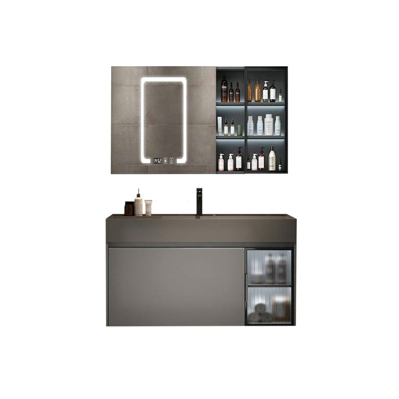 Modern Bathroom Vanity Cabinet Wall-Mounted One Drawer and Shelving Vanity & Faucet & Mirror Cabinet with Glass Door 31.5"L x 20"W x 22"H Smart Control Included Clearhalo 'Bathroom Remodel & Bathroom Fixtures' 'Bathroom Vanities' 'bathroom_vanities' 'Home Improvement' 'home_improvement' 'home_improvement_bathroom_vanities' 8117860