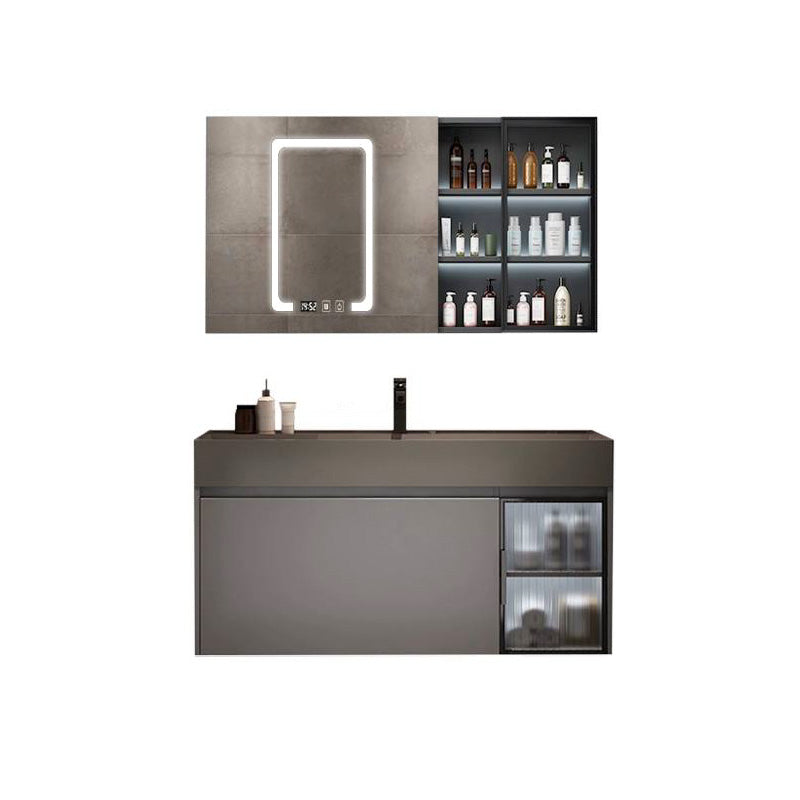 Modern Bathroom Vanity Cabinet Wall-Mounted One Drawer and Shelving Vanity & Faucet & Mirror Cabinet with Glass Door 35.4"L x 19.7"W x 21.7"H Smart Control Included Clearhalo 'Bathroom Remodel & Bathroom Fixtures' 'Bathroom Vanities' 'bathroom_vanities' 'Home Improvement' 'home_improvement' 'home_improvement_bathroom_vanities' 8117864