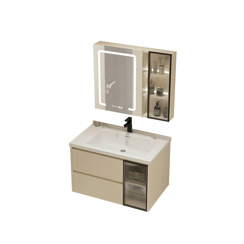 Modern Bathroom Sink Vanity Ceramic Top Wall Mount with Soft Close Door Vanity & Faucet & Mirror Cabinet with Glass Door 32"L x 20"W x 20"H Smart Control Included Clearhalo 'Bathroom Remodel & Bathroom Fixtures' 'Bathroom Vanities' 'bathroom_vanities' 'Home Improvement' 'home_improvement' 'home_improvement_bathroom_vanities' 8117944