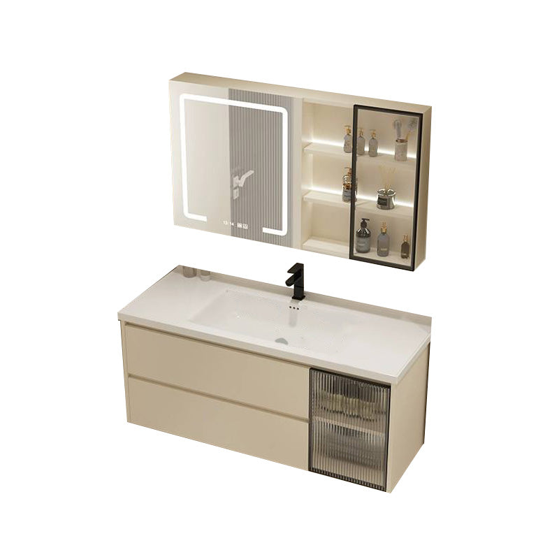 Modern Bathroom Sink Vanity Ceramic Top Wall Mount with Soft Close Door Vanity & Faucet & Mirror Cabinet with Glass Door 44"L x 20"W x 20"H Smart Control Included Clearhalo 'Bathroom Remodel & Bathroom Fixtures' 'Bathroom Vanities' 'bathroom_vanities' 'Home Improvement' 'home_improvement' 'home_improvement_bathroom_vanities' 8117950