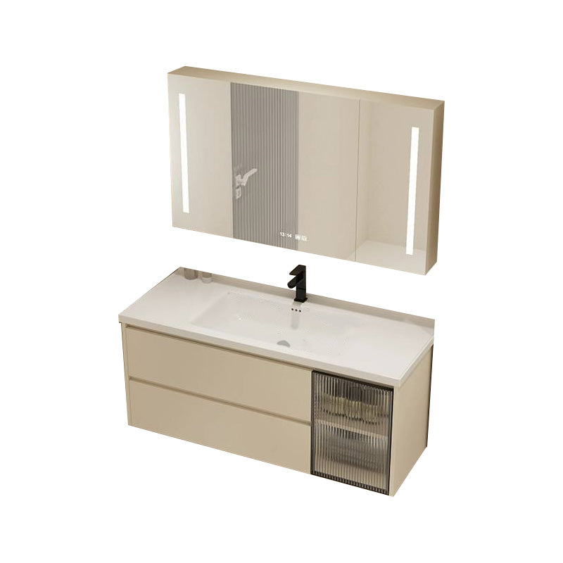 Modern Bathroom Sink Vanity Ceramic Top Wall Mount with Soft Close Door Vanity & Faucet & Mirror Cabinet 44"L x 20"W x 20"H Smart Control Included Clearhalo 'Bathroom Remodel & Bathroom Fixtures' 'Bathroom Vanities' 'bathroom_vanities' 'Home Improvement' 'home_improvement' 'home_improvement_bathroom_vanities' 8117952