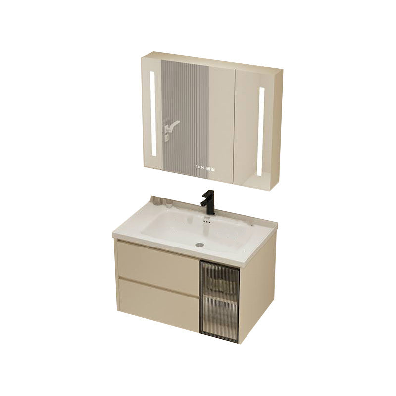 Modern Bathroom Sink Vanity Ceramic Top Wall Mount with Soft Close Door Vanity & Faucet & Mirror Cabinet 32"L x 20"W x 20"H Smart Control Included Clearhalo 'Bathroom Remodel & Bathroom Fixtures' 'Bathroom Vanities' 'bathroom_vanities' 'Home Improvement' 'home_improvement' 'home_improvement_bathroom_vanities' 8117970