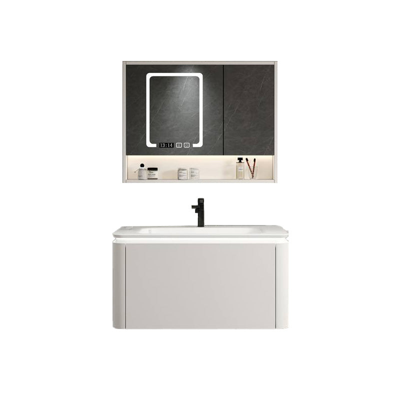 Wall Mounted Bathroom Vanity Mirror Drawer Single Sink Wood Rectangular in White Vanity & Faucet & Mirror Cabinet 27.6"L x 18.5"W x 17.7"H Smart Control Included Clearhalo 'Bathroom Remodel & Bathroom Fixtures' 'Bathroom Vanities' 'bathroom_vanities' 'Home Improvement' 'home_improvement' 'home_improvement_bathroom_vanities' 8117998