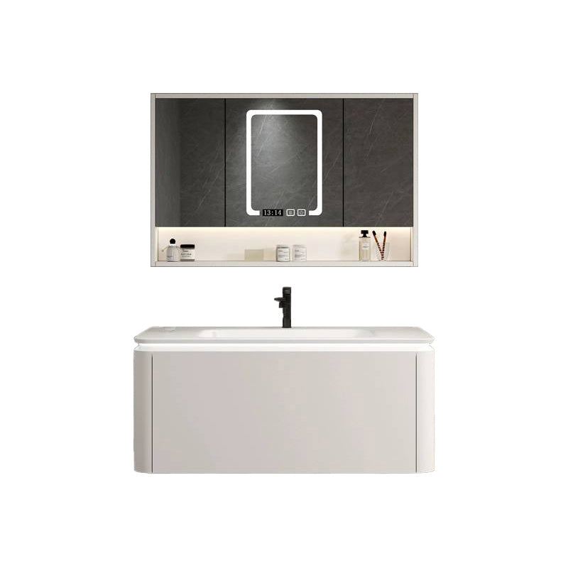 Wall Mounted Bathroom Vanity Mirror Drawer Single Sink Wood Rectangular in White Vanity & Faucet & Mirror Cabinet 35.4"L x 18.5"W x 17.7"H Smart Control Included Clearhalo 'Bathroom Remodel & Bathroom Fixtures' 'Bathroom Vanities' 'bathroom_vanities' 'Home Improvement' 'home_improvement' 'home_improvement_bathroom_vanities' 8118001
