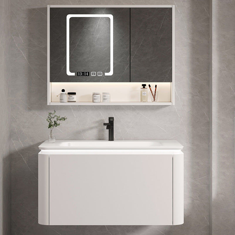 Wall Mounted Bathroom Vanity Mirror Drawer Single Sink Wood Rectangular in White Vanity & Faucet & Mirror Cabinet 31.5"L x 18.5"W x 17.7"H Smart Control Included Clearhalo 'Bathroom Remodel & Bathroom Fixtures' 'Bathroom Vanities' 'bathroom_vanities' 'Home Improvement' 'home_improvement' 'home_improvement_bathroom_vanities' 8118003
