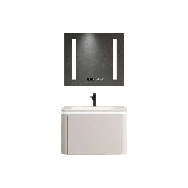 Wall Mounted Bathroom Vanity Mirror Drawer Single Sink Wood Rectangular in White Vanity & Faucet & Enclosed Mirror Cabinet 23.6"L x 18.5"W x 17.7"H Smart Control Included Clearhalo 'Bathroom Remodel & Bathroom Fixtures' 'Bathroom Vanities' 'bathroom_vanities' 'Home Improvement' 'home_improvement' 'home_improvement_bathroom_vanities' 8118008