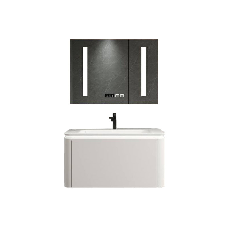 Wall Mounted Bathroom Vanity Mirror Drawer Single Sink Wood Rectangular in White Vanity & Faucet & Enclosed Mirror Cabinet 27.6"L x 18.5"W x 17.7"H Smart Control Included Clearhalo 'Bathroom Remodel & Bathroom Fixtures' 'Bathroom Vanities' 'bathroom_vanities' 'Home Improvement' 'home_improvement' 'home_improvement_bathroom_vanities' 8118016