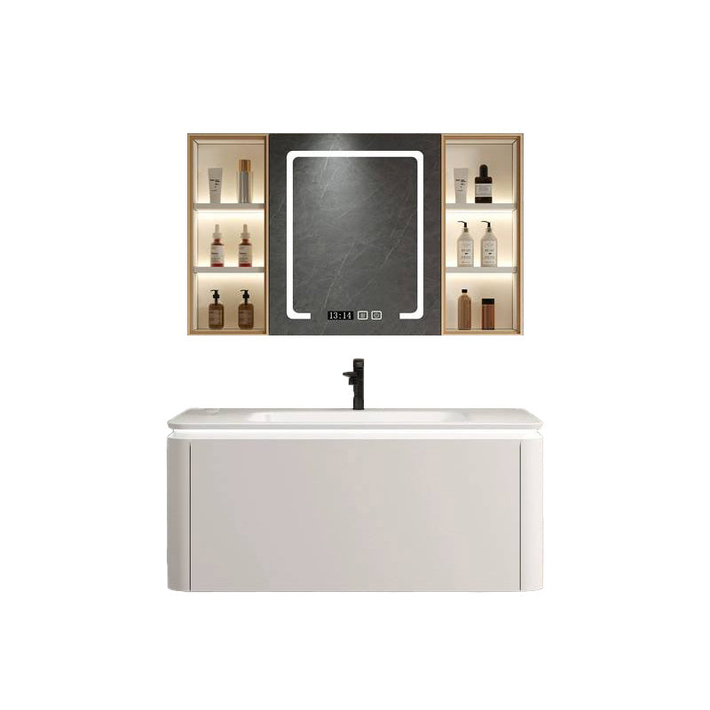 Wall Mounted Bathroom Vanity Mirror Drawer Single Sink Wood Rectangular in White Vanity & Faucet & Mirror Cabinet with Glass Door 35.4"L x 18.5"W x 17.7"H Smart Control Included Clearhalo 'Bathroom Remodel & Bathroom Fixtures' 'Bathroom Vanities' 'bathroom_vanities' 'Home Improvement' 'home_improvement' 'home_improvement_bathroom_vanities' 8118017