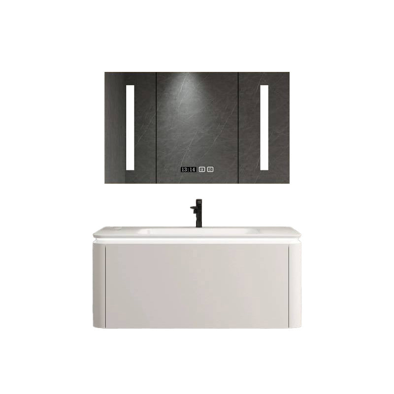 Wall Mounted Bathroom Vanity Mirror Drawer Single Sink Wood Rectangular in White Vanity & Faucet & Enclosed Mirror Cabinet 35.4"L x 18.5"W x 17.7"H Smart Control Included Clearhalo 'Bathroom Remodel & Bathroom Fixtures' 'Bathroom Vanities' 'bathroom_vanities' 'Home Improvement' 'home_improvement' 'home_improvement_bathroom_vanities' 8118018