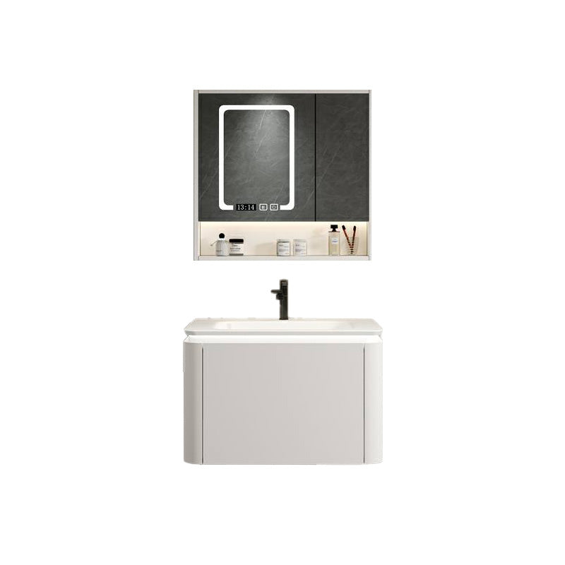 Wall Mounted Bathroom Vanity Mirror Drawer Single Sink Wood Rectangular in White Vanity & Faucet & Mirror Cabinet 23.6"L x 18.5"W x 17.7"H Smart Control Included Clearhalo 'Bathroom Remodel & Bathroom Fixtures' 'Bathroom Vanities' 'bathroom_vanities' 'Home Improvement' 'home_improvement' 'home_improvement_bathroom_vanities' 8118019