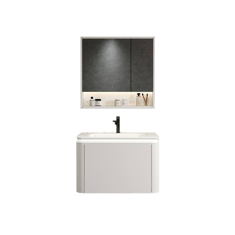 Wall Mounted Bathroom Vanity Mirror Drawer Single Sink Wood Rectangular in White Vanity & Faucet & Mirror Cabinet 23.6"L x 18.5"W x 17.7"H Smart Control Not Included Clearhalo 'Bathroom Remodel & Bathroom Fixtures' 'Bathroom Vanities' 'bathroom_vanities' 'Home Improvement' 'home_improvement' 'home_improvement_bathroom_vanities' 8118022