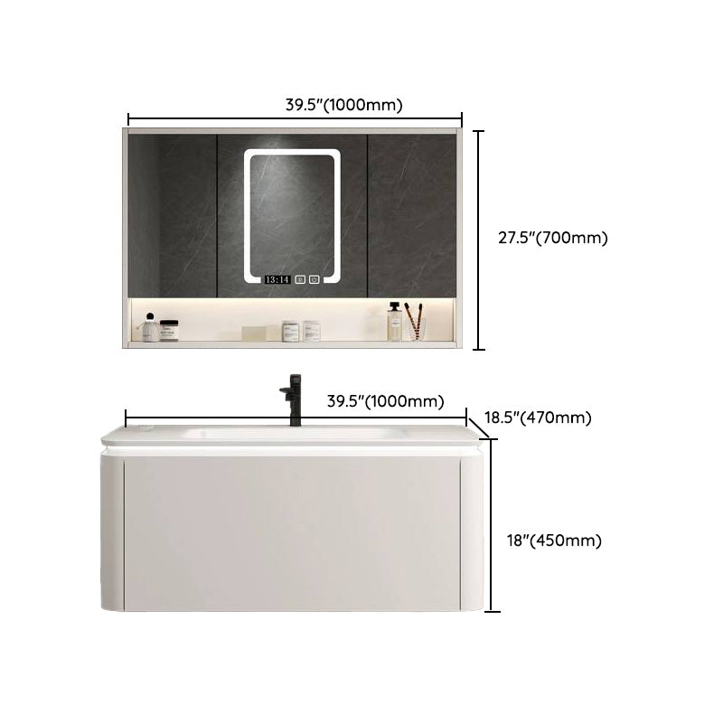 Wall Mounted Bathroom Vanity Mirror Drawer Single Sink Wood Rectangular in White Clearhalo 'Bathroom Remodel & Bathroom Fixtures' 'Bathroom Vanities' 'bathroom_vanities' 'Home Improvement' 'home_improvement' 'home_improvement_bathroom_vanities' 8118030