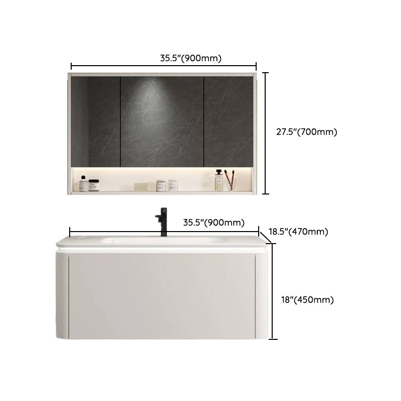 Wall Mounted Bathroom Vanity Mirror Drawer Single Sink Wood Rectangular in White Clearhalo 'Bathroom Remodel & Bathroom Fixtures' 'Bathroom Vanities' 'bathroom_vanities' 'Home Improvement' 'home_improvement' 'home_improvement_bathroom_vanities' 8118034
