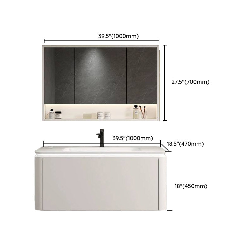 Wall Mounted Bathroom Vanity Mirror Drawer Single Sink Wood Rectangular in White Clearhalo 'Bathroom Remodel & Bathroom Fixtures' 'Bathroom Vanities' 'bathroom_vanities' 'Home Improvement' 'home_improvement' 'home_improvement_bathroom_vanities' 8118035