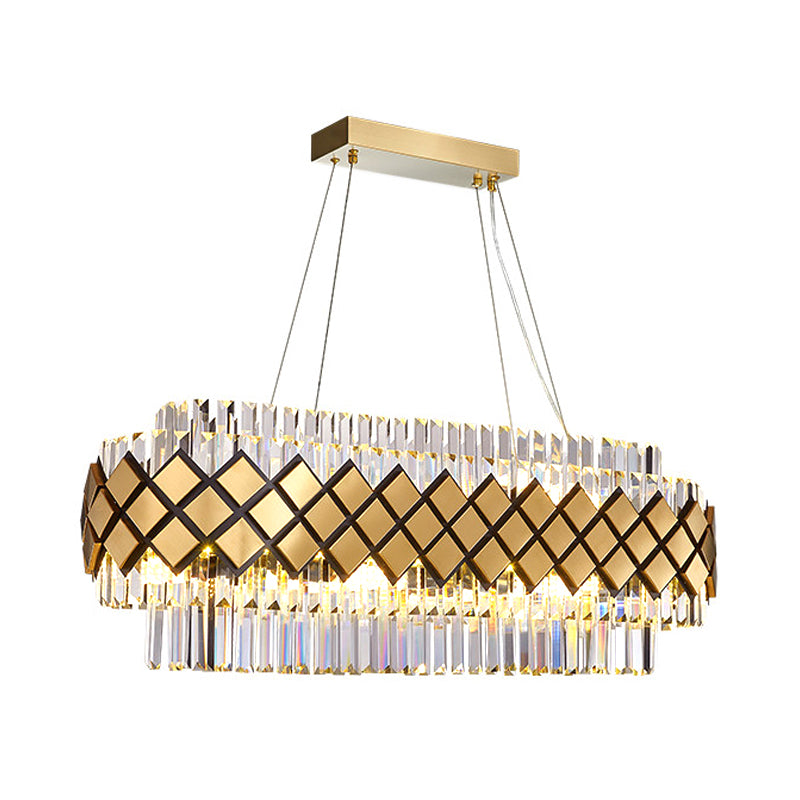 Crystal Block Oval Island Light Contemporary 16-Light Dining Room Pendant Lighting in Gold with Lattice Frame Clearhalo 'Ceiling Lights' 'Island Lights' Lighting' 812089