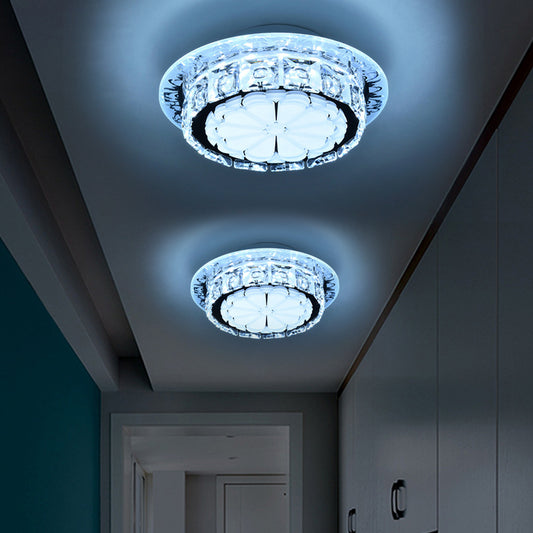 Drum Clear Crystal Flush Mount Lighting Simple 5 Lights Corridor Ceiling Flush with White Acrylic Shade White Clearhalo 'Ceiling Lights' 'Close To Ceiling Lights' 'Close to ceiling' 'Flush mount' Lighting' 812113