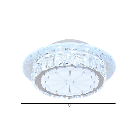 Drum Clear Crystal Flush Mount Lighting Simple 5 Lights Corridor Ceiling Flush with White Acrylic Shade Clearhalo 'Ceiling Lights' 'Close To Ceiling Lights' 'Close to ceiling' 'Flush mount' Lighting' 812116
