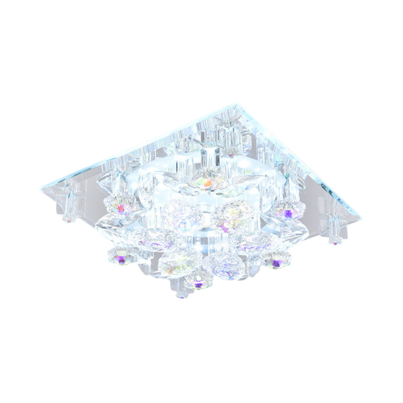 5-Light Flush Mount Lighting Fixture Minimal Round/Square Clear Crystal Ceiling Mount with Flower Shade Clearhalo 'Ceiling Lights' 'Close To Ceiling Lights' 'Close to ceiling' 'Flush mount' Lighting' 812118