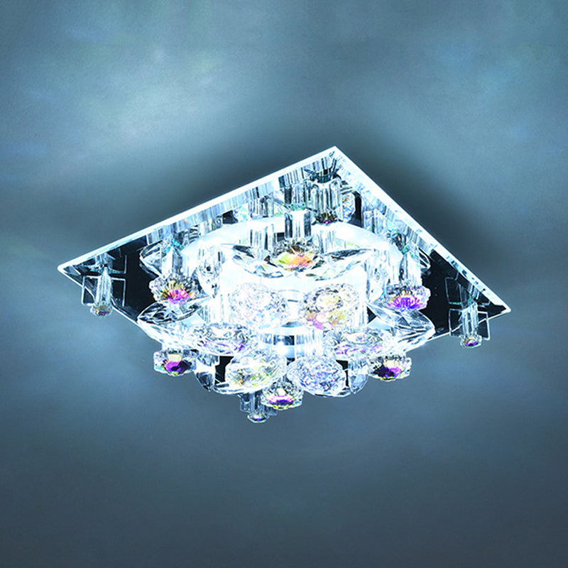 5-Light Flush Mount Lighting Fixture Minimal Round/Square Clear Crystal Ceiling Mount with Flower Shade Clearhalo 'Ceiling Lights' 'Close To Ceiling Lights' 'Close to ceiling' 'Flush mount' Lighting' 812119