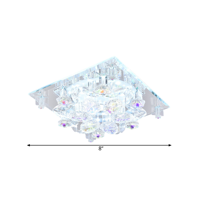 5-Light Flush Mount Lighting Fixture Minimal Round/Square Clear Crystal Ceiling Mount with Flower Shade Clearhalo 'Ceiling Lights' 'Close To Ceiling Lights' 'Close to ceiling' 'Flush mount' Lighting' 812120