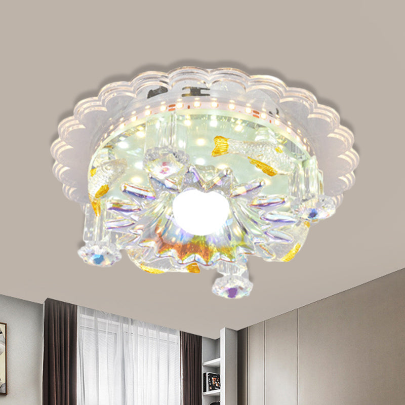 5-Light Flush Mount Lighting Fixture Minimal Round/Square Clear Crystal Ceiling Mount with Flower Shade Clear Round Clearhalo 'Ceiling Lights' 'Close To Ceiling Lights' 'Close to ceiling' 'Flush mount' Lighting' 812121