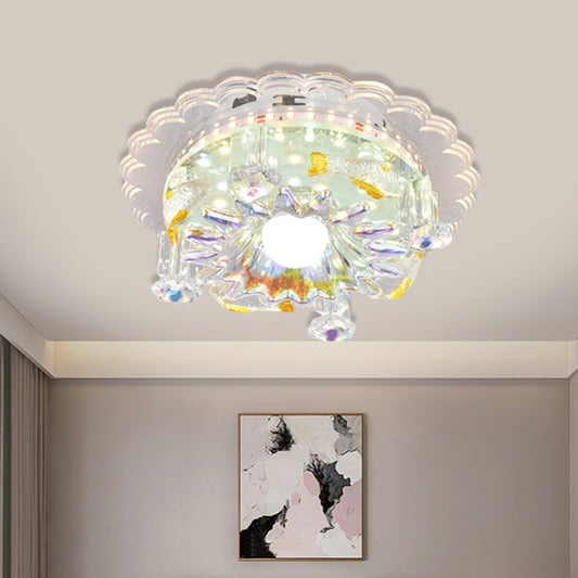 5-Light Flush Mount Lighting Fixture Minimal Round/Square Clear Crystal Ceiling Mount with Flower Shade Clearhalo 'Ceiling Lights' 'Close To Ceiling Lights' 'Close to ceiling' 'Flush mount' Lighting' 812122