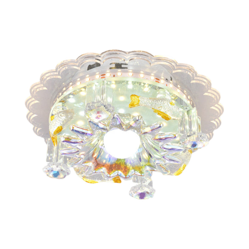 5-Light Flush Mount Lighting Fixture Minimal Round/Square Clear Crystal Ceiling Mount with Flower Shade Clearhalo 'Ceiling Lights' 'Close To Ceiling Lights' 'Close to ceiling' 'Flush mount' Lighting' 812123