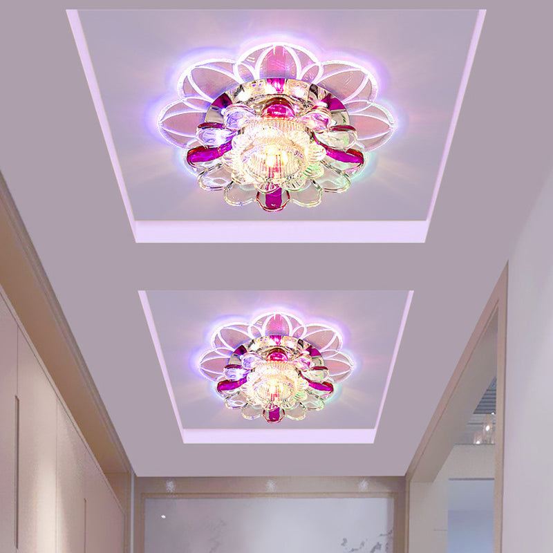 LED Flush Mount Ceiling Light Minimalist Porch Flushmount with Petal Clear Crystal Shade in Warm/White/Multi Color Light Clear Multi Color Clearhalo 'Ceiling Lights' 'Close To Ceiling Lights' 'Close to ceiling' 'Flush mount' Lighting' 812127