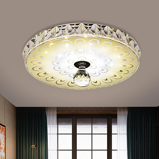 Simplicity Round Flush Mount LED Faceted Crystal Ceiling Mounted Light in White with Peacock Tail Pattern, Warm/White Light White Clearhalo 'Ceiling Lights' 'Close To Ceiling Lights' 'Close to ceiling' 'Flush mount' Lighting' 812134