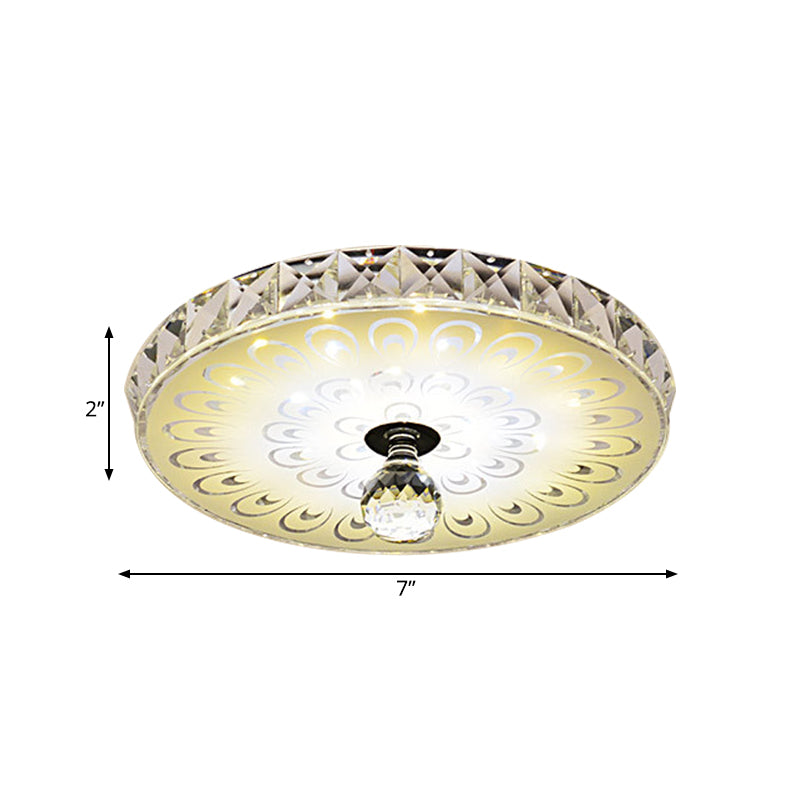 Simplicity Round Flush Mount LED Faceted Crystal Ceiling Mounted Light in White with Peacock Tail Pattern, Warm/White Light Clearhalo 'Ceiling Lights' 'Close To Ceiling Lights' 'Close to ceiling' 'Flush mount' Lighting' 812137