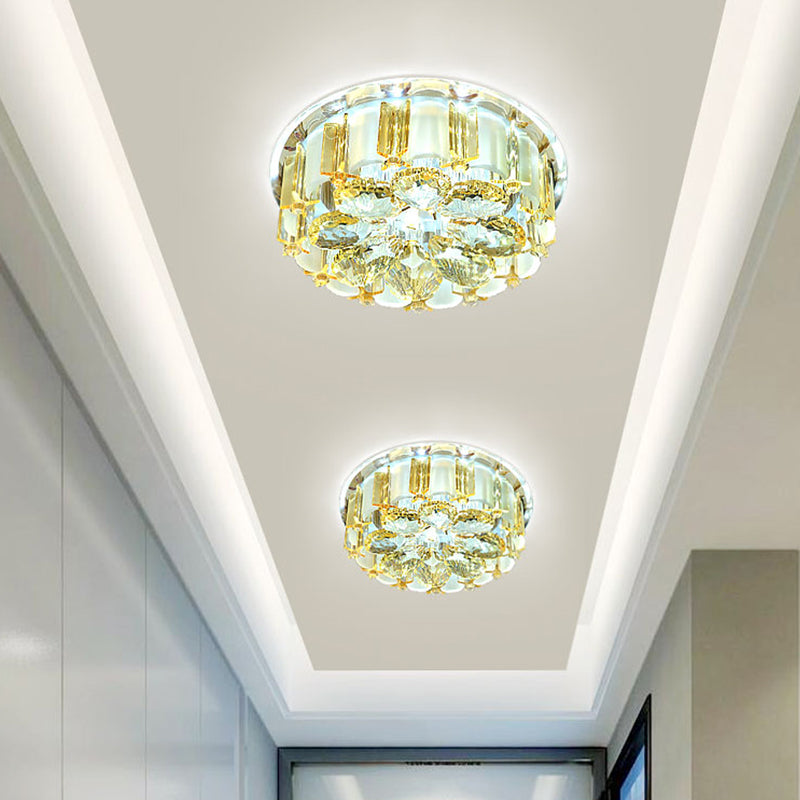 Amber Crystal Flower Flush Light Contemporary LED Hallway Ceiling Flush Mount with Drum Shade Clearhalo 'Ceiling Lights' 'Close To Ceiling Lights' 'Close to ceiling' 'Flush mount' Lighting' 812139